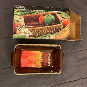 Anchor Hocking Harvest Amber Basket Buffet NWT